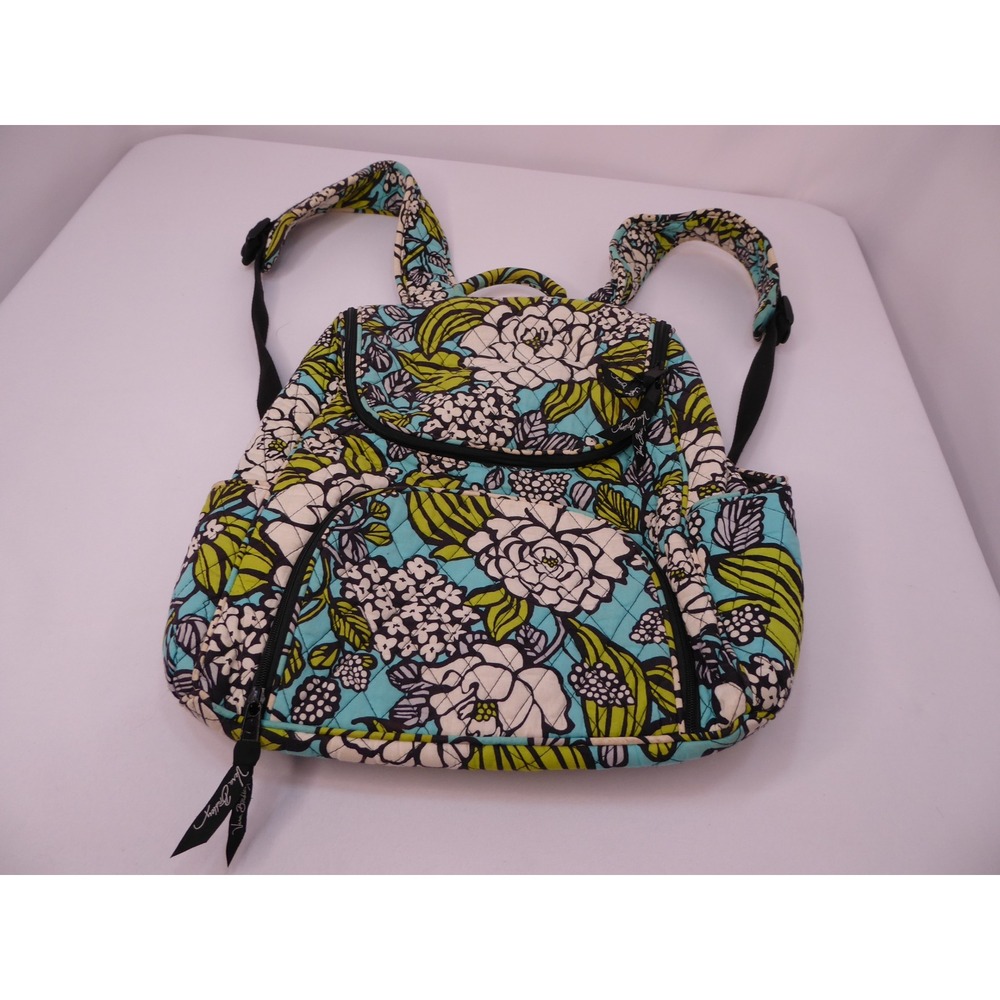 Vera Bradley Island Blooms Quilted Cotton Backpack Purse Floral Blue Green White